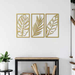 Triple Leaf Metal Wall Art | Decorative Botanical Wall Sculpture