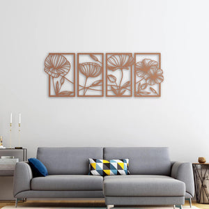 Silent Melody of Flowers | 4-Piece Floral Metal Wall Art Set