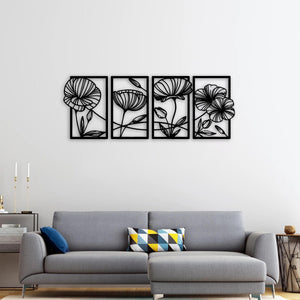Silent Melody of Flowers | 4-Piece Floral Metal Wall Art Set