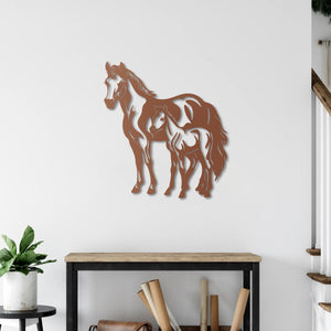 Mother & Foal Horse Metal Wall Art | Decorative Animal Wall Sculpture