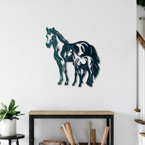 Mother & Foal Horse Metal Wall Art | Decorative Animal Wall Sculpture