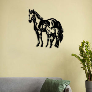 Mother & Foal Horse Metal Wall Art | Decorative Animal Wall Sculpture