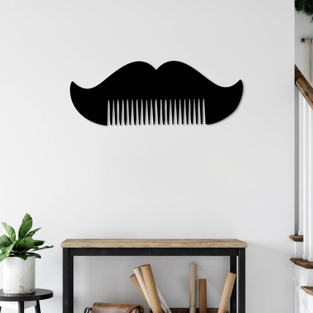 Comb Mustache Metal Wall Art | Barbershop Decorative Sculpture