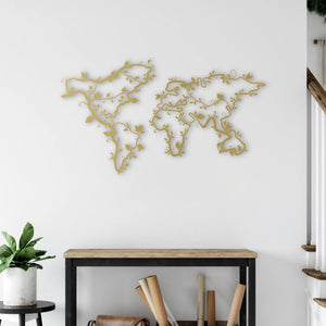 Nature-Integrated World Map Metal Wall Art | Earth Wall Sculpture