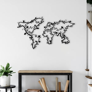 Nature-Integrated World Map Metal Wall Art | Earth Wall Sculpture