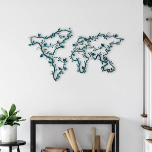 Nature-Integrated World Map Metal Wall Art | Earth Wall Sculpture