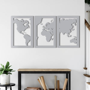 Three-Piece World Map Metal Wall Art | Decorative Wall Sculpture Set
