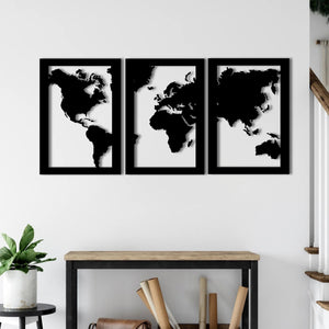 Three-Piece World Map Metal Wall Art | Decorative Wall Sculpture Set
