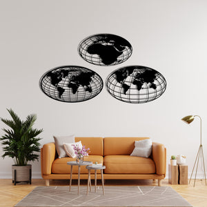 Global Perspective Metal World Map Wall Art | Decorative Sculpture