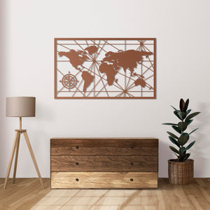 Exploration Routes World Map Metal Wall Art | Decorative Map Sculpture
