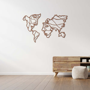 Faces of the World Artistic World Map Metal Wall Art | Wall Sculpture