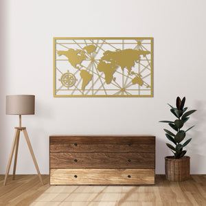 Exploration Routes World Map Metal Wall Art | Decorative Map Sculpture