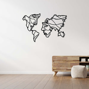 Faces of the World Artistic World Map Metal Wall Art | Wall Sculpture