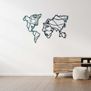 Faces of the World Artistic World Map Metal Wall Art | Wall Sculpture
