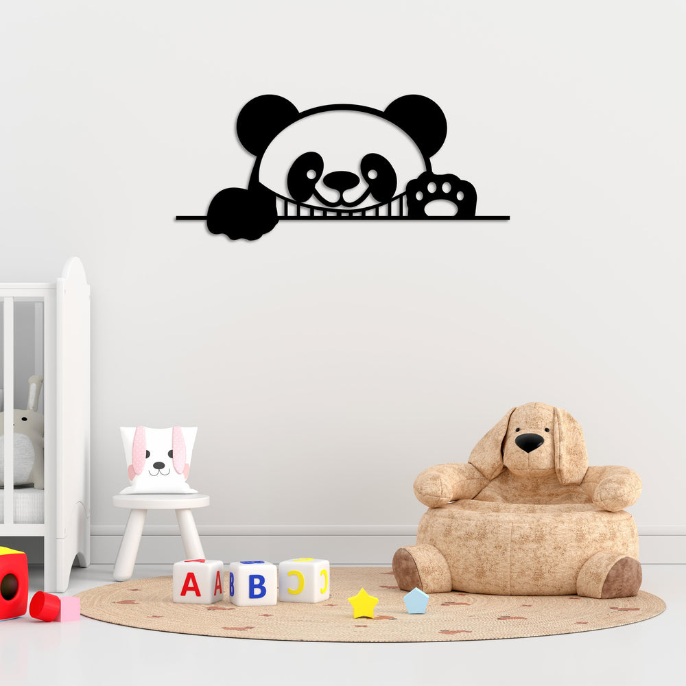 Curious Panda Metal Wall Art | Playful Animal Decorative Sculpture