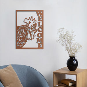 Welcome Rooster Metal Wall Art | Decorative Farmhouse Wall Sculpture