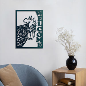 Welcome Rooster Metal Wall Art | Decorative Farmhouse Wall Sculpture