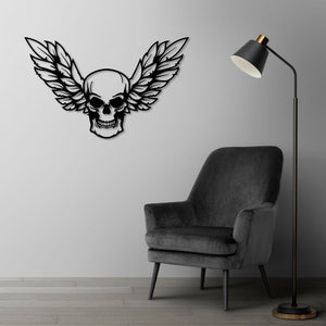 Winged Skull Metal Wall Art | Gothic Decorative Wall Sculpture Decor