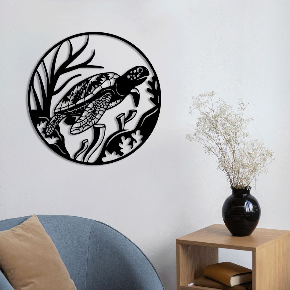 Turtle Metal Wall Art | Decorative Sea Life Wall Sculpture Decor