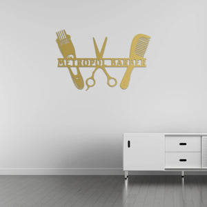 Özelleştirilebilir Berber Meslek Metal Duvar Dekoru Laser Artique