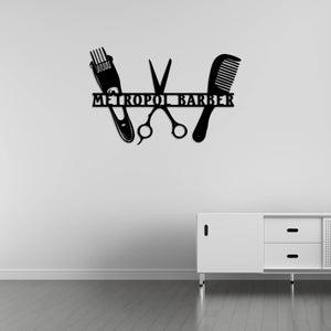 Özelleştirilebilir Berber Meslek Metal Duvar Dekoru Laser Artique