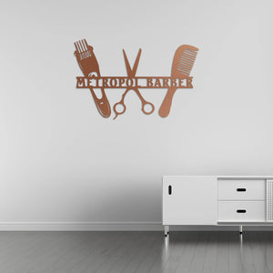 Özelleştirilebilir Berber Meslek Metal Duvar Dekoru Laser Artique