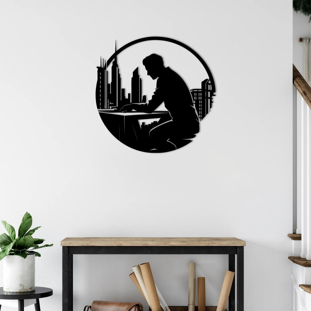 Architect of the City Metal Wall Art | Modern Skyline Sculpture