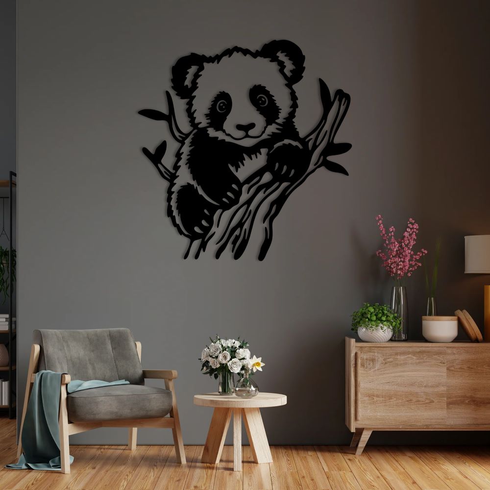 Cheerful panda metal wall art decor for cozy children's rooms