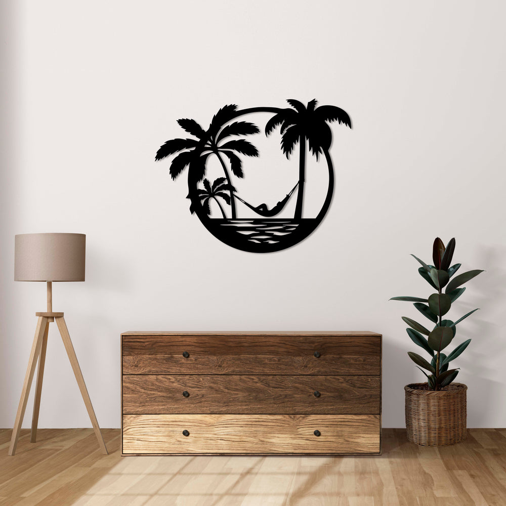 Tropical palm tree metal wall art decor for relaxing interiors