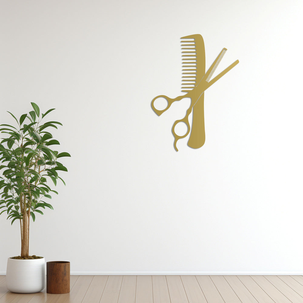 Cut & Comb Barber Metal Wall Art | Hair Salon Decorative Sculpture