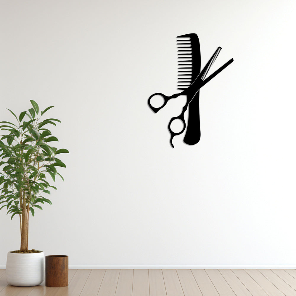 Cut & Comb Barber Metal Wall Art | Hair Salon Decorative Sculpture