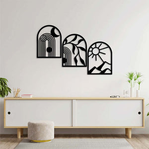 Three Rhythms: Moon, Nature, Sun Metal Wall Art | Decorative Sculpture