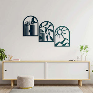 Three Rhythms: Moon, Nature, Sun Metal Wall Art | Decorative Sculpture