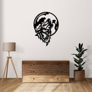 Wolf in Moonlight Metal Wall Art | Decorative Animal Wall Sculpture