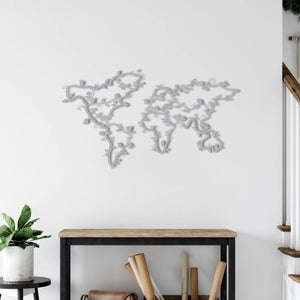 Nature-Integrated World Map Metal Wall Art | Earth Wall Sculpture