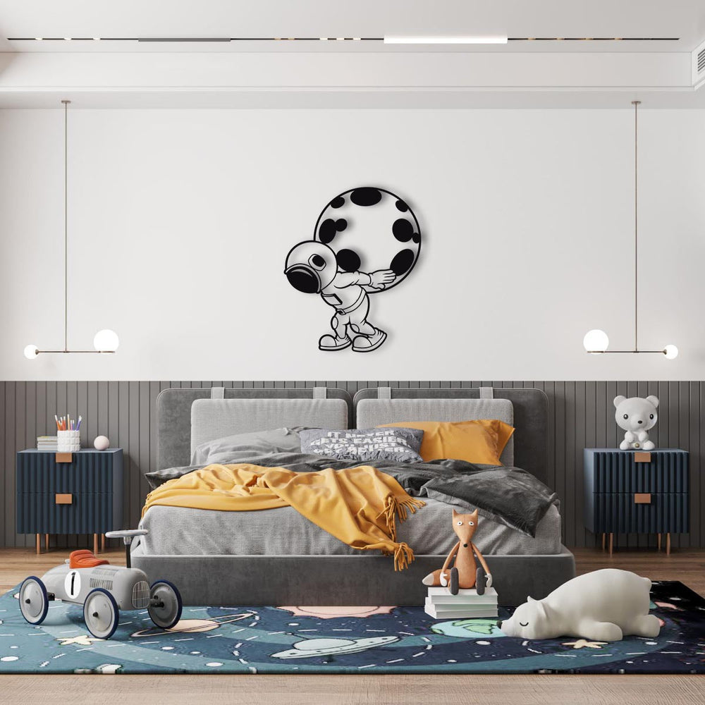 Astronaut Carrying the Moon Metal Wall Art | Space Wall Sculpture