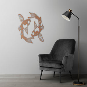 Koi Fish Metal Wall Art | Decorative Zen Wall Sculpture Decor