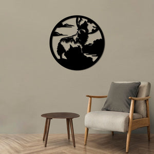 Wolf and Full Moon Metal Wall Art | Decorative Animal Wall Sculpture