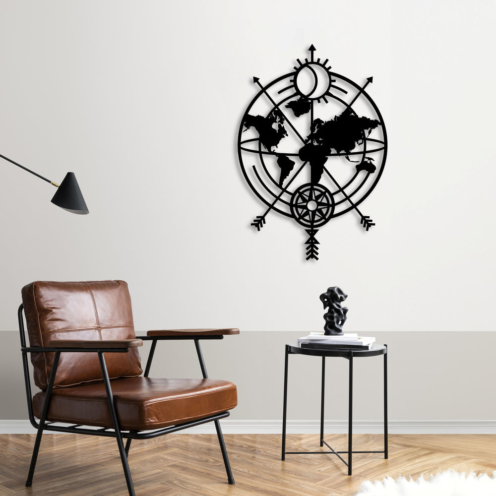 Discovery & Direction Map Metal Wall Art | Compass Wall Sculpture