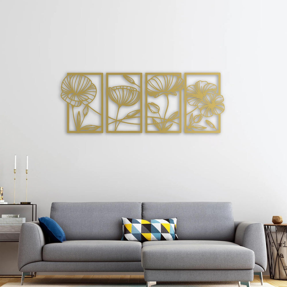 Silent Melody of Flowers | 4-Piece Floral Metal Wall Art Set