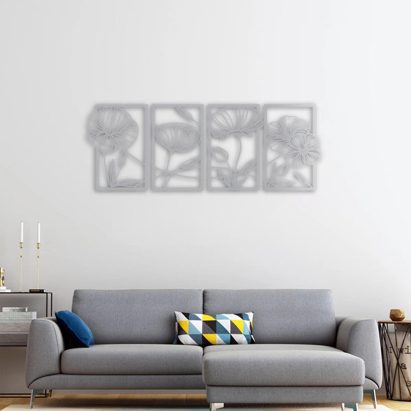 Silent Melody of Flowers | 4-Piece Floral Metal Wall Art Set