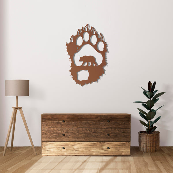 Unique metal wall art showcasing bear trail for nature-themed spaces