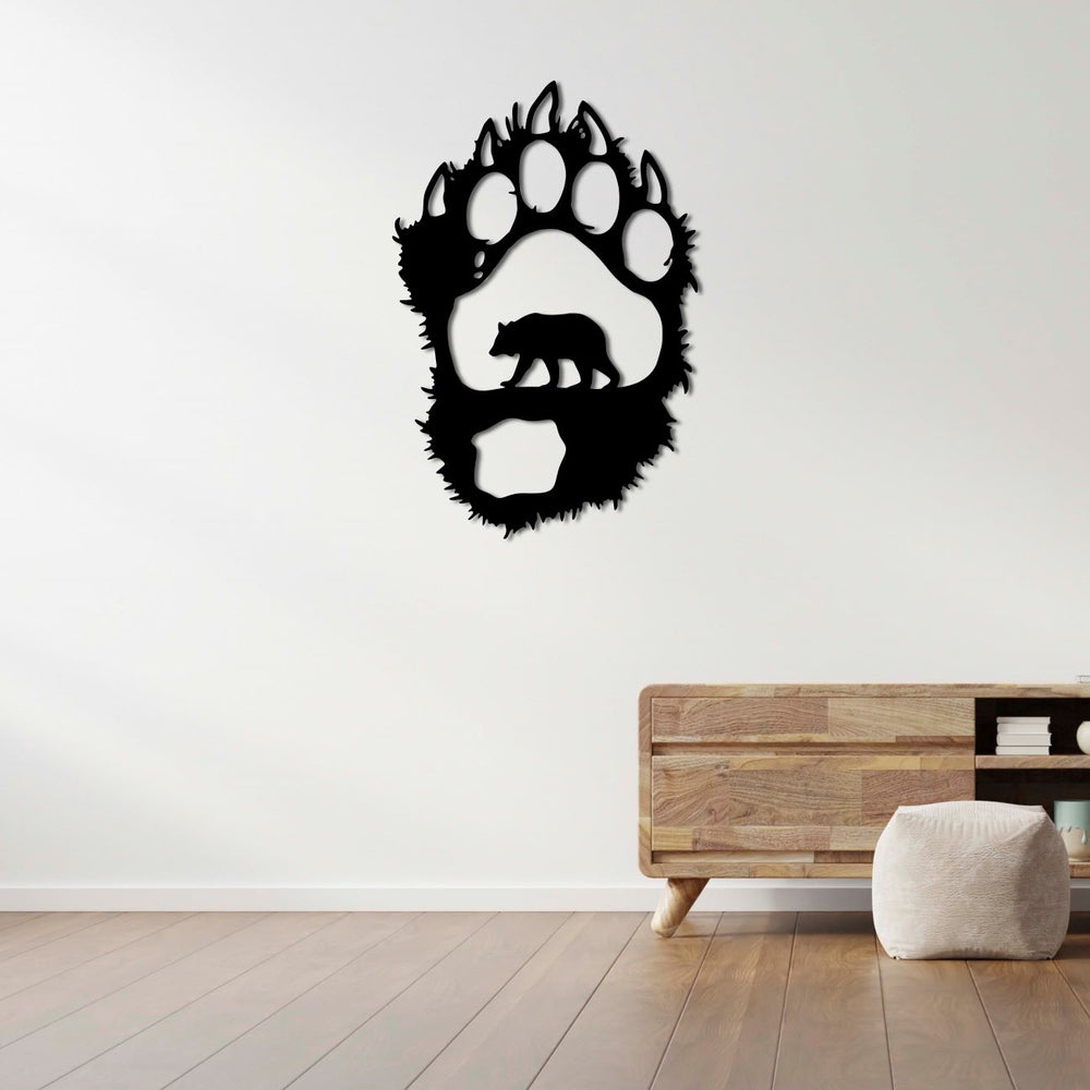 Rustic bear footprints metal wall art decor ideal for cabin interiors