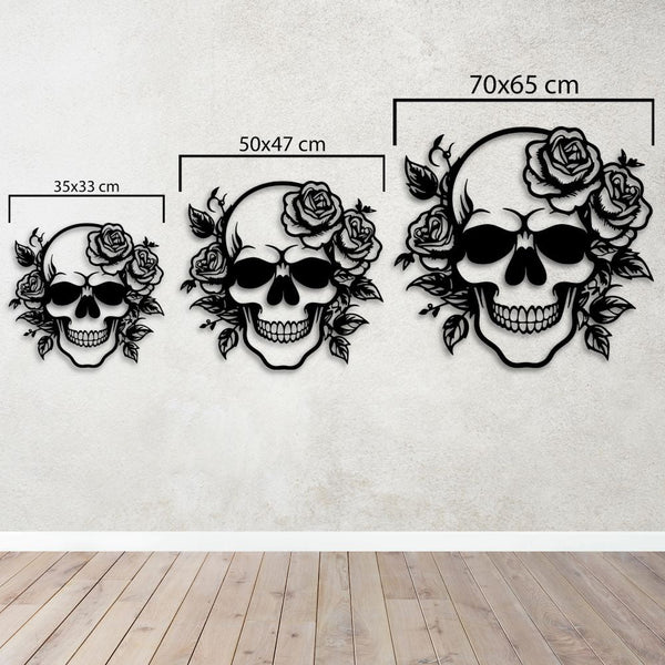 Floral Skull Metal Wall Art | Decorative Gothic Wall Sculpture