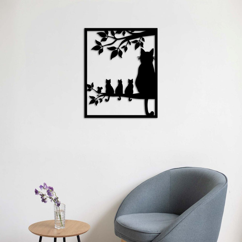 Cats on branch metal wall art ideal for cat lover homes