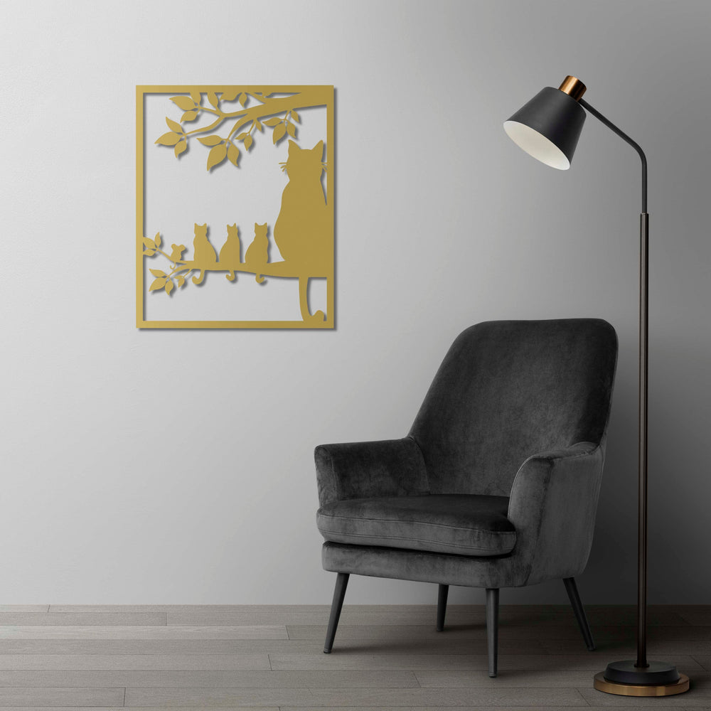 Cats on branch metal wall art ideal for cat lover homes