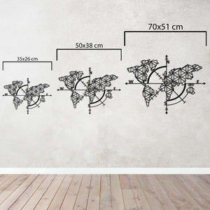 Compass & Geometric World Map Metal Wall Art | Travel Wall Sculpture