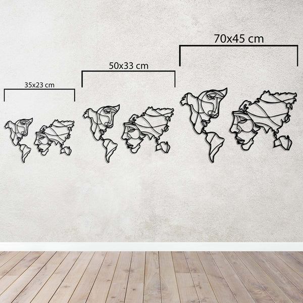 Faces of the World Artistic World Map Metal Wall Art | Wall Sculpture