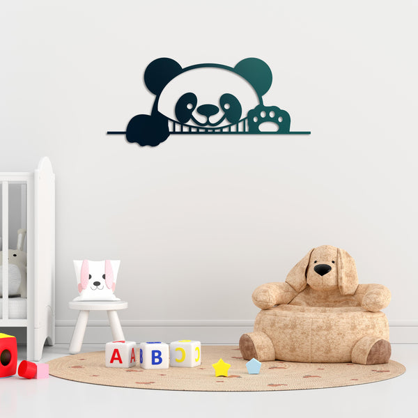 Curious Panda Metal Wall Art | Playful Animal Decorative Sculpture