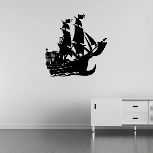Korsan Gemisi Metal Duvar Dekoru Laser Artique